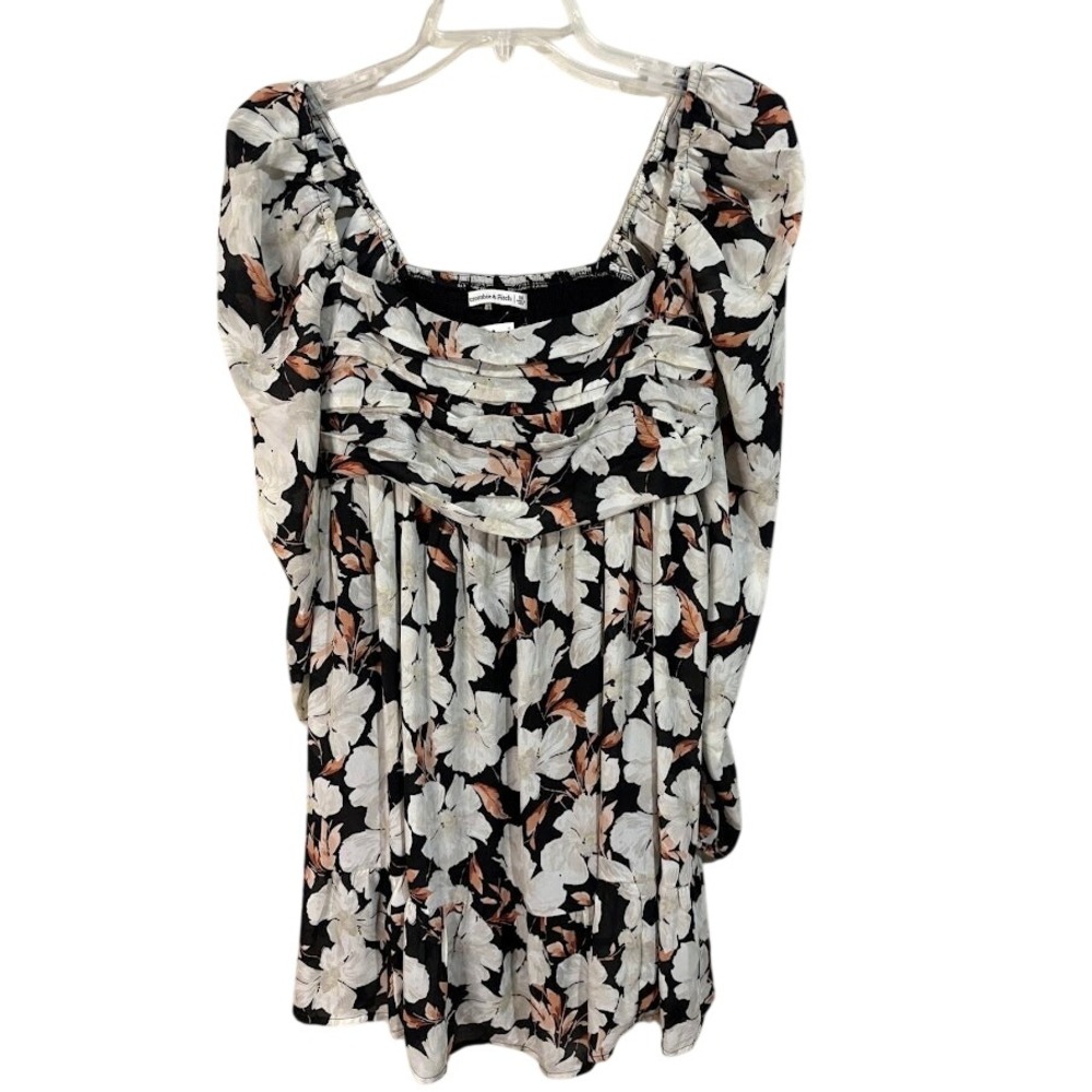 Abercrombie &‎ Fitch Mini Dress Medium Black Floral New Ruched Smocked Back
